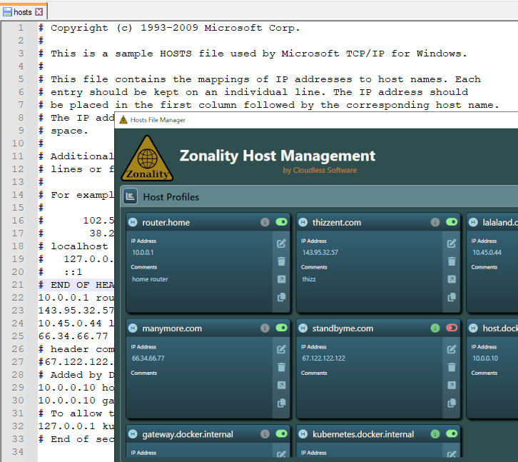 Zonality Host Management Screenshot